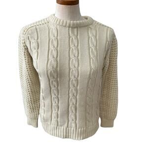 Vintage 70s off white cable neutral pullover knit sweater